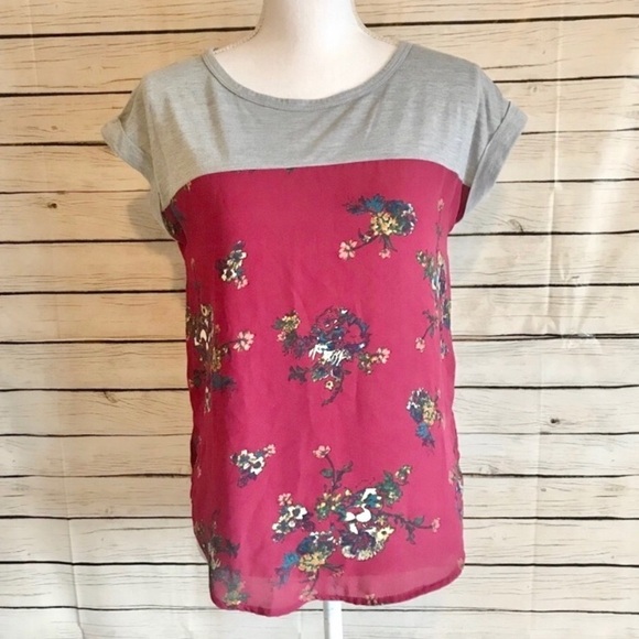 Rewind Colorblock Floral Capped Sleeve Blouse Size Small - Picture 1 of 8